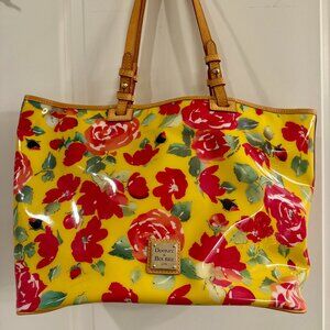 Dooney & Bourke Floral Yellow Tote Bag, vinyl and leather